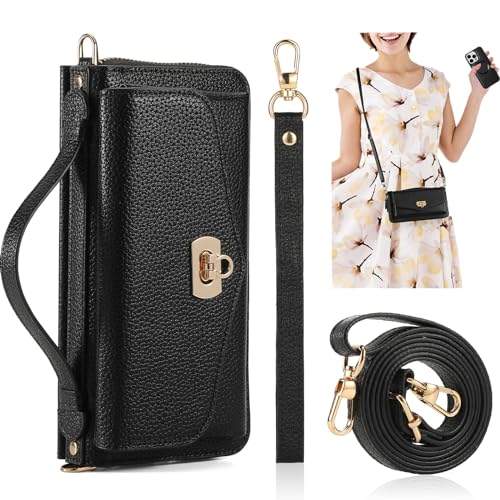 REEGINCH Crossbody-Schutzhülle für iPhone 16 Pro Max, magnetisch, abnehmbar, PU-Leder, mit RFID-blockierendem Kartenhalter, Handgelenkspiegel, Klapp-Reißverschluss, Schultertasche, Clutch für Damen, REEGINCH Crossbody-Schutzhülle für iPhone 16 Pro Max, magnetisch, abnehmbar, PU-Leder, mit RFID-blockierendem Kartenhalter, Handgelenkspiegel, Klapp-Reißverschluss, Schultertasche, Clutch für Damen, von REEGINCH