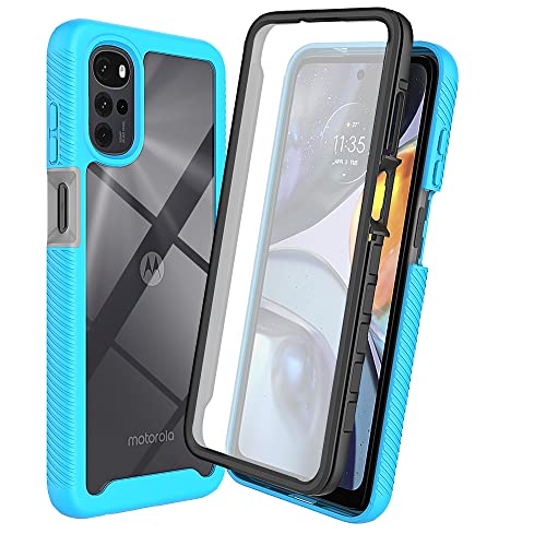 REEKIL Kompatibel mit Motorola Moto E32/Moto E32S Hülle, 360° Grad vollschutz Stoßfest Handyhülle Transparent Hülle Silikon Bumper Cover mit eingebautem Displayschutz Hellblau von REEKIL