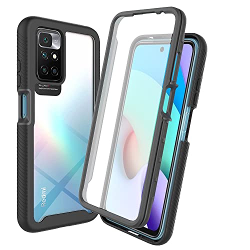 REEKIL Kompatibel mit Xiaomi Redmi 10 2022 Hülle, 360° Grad vollschutz Stoßfest Handyhülle Transparent Hülle Silikon Bumper Cover mit eingebautem Displayschutz Schwarz von REEKIL