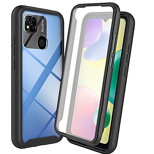 REEKIL Kompatibel mit Xiaomi Redmi 10A/Redmi 9C Hülle, 360° Grad vollschutz Stoßfest Handyhülle Transparent Hülle Silikon Bumper Cover mit eingebautem Displayschutz Schwarz von REEKIL