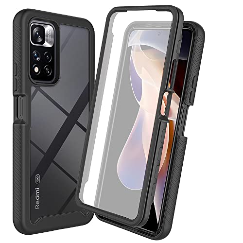 REEKIL Kompatibel mit Xiaomi Redmi Note 11 Pro+ 5G Hülle, 360° Grad vollschutz Stoßfest Handyhülle Transparent Hülle Silikon Bumper Cover mit eingebautem Displayschutz Schwarz von REEKIL