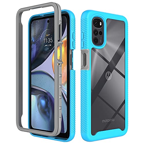 REEKIL Motorola Moto E32/E32S/G22 Hülle, 360° Grad vollschutz Stoßfest Handyhülle Transparent Robust Bumper Case Handyhülle für Motorola Moto E32/E32S/G22 Hellblau von REEKIL