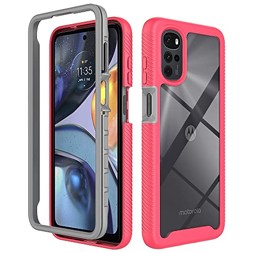 REEKIL Motorola Moto E32/E32S/G22 Hülle, 360° Grad vollschutz Stoßfest Handyhülle Transparent Robust Bumper Case Handyhülle für Motorola Moto E32/E32S/G22 rot von REEKIL