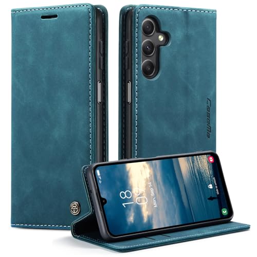 REEM Handyhülle für Samsung Galaxy A25 5G, Premium PU Leder Magnetische Klapphülle Flip Case mit Kartenfach Geldfach Standfunktion Handytasche RFID Schutzhülle - Türkis von REEM