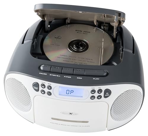 Reflexion CD-Player mit Kassette und Radio für Netz- und Batteriebetrieb (PLL UKW-Radio, LCD-Display, AUX-Eingang, Kopfhörer-Anschluss), weiß/grau, RCR2260 von REFLEXION