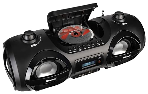 Reflexion CDR900BT, Tragbare HiFi-Stereo Boombox, CD-Player, (2x100 Watt) UKW-Radio, Bluetooth, LCD-Digitalanzeige und Equalizer-Funktion, Mehrfarbiges Discolicht,Schwarz von REFLEXION