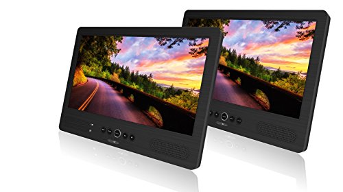 Reflexion DVD1052 Twin Monitor mit 25,7 cm (10,1 Zoll) DVD-Player (Auto Kopfstützenmontage, Autoreiseset, USB, SD/MMC, Kopfhörerausgang, Fernbedienung, 12V Adapter) schwarz von REFLEXION