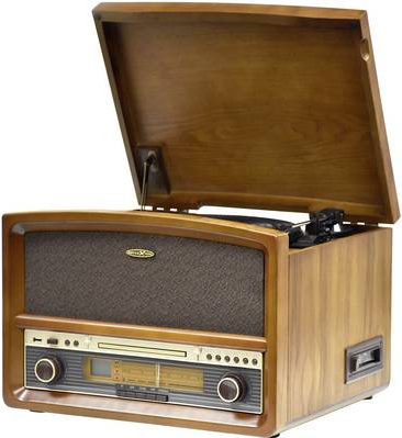 Reflexion HIF1937 Retro Stereo-Anlage mit Plattenspieler, Kassette, CD-Player und Radio (CD - MP3, USB, LCD-Display, 40 W), braun (HIF1937) von REFLEXION