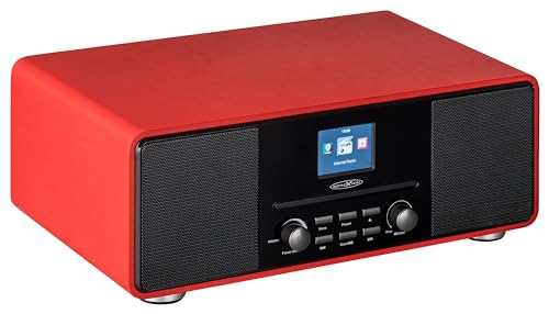 Reflexion HRA19INT DAB- und Internetradio mit CD-Player und Radiowecker (UKW, DAB, DAB+, Bluetooth, AUX-Eingang, Kopfhöreranschluss, Fernbedienung), rot von REFLEXION