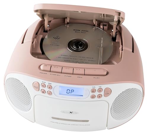 Reflexion RCR2260 CD-Player mit Kassette und Radio für Netz- und Batteriebetrieb (PLL UKW-Radio, LCD-Display, AUX-Eingang, Kopfhörer-Anschluss), weiß/rosa von REFLEXION