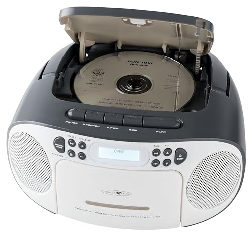 Reflexion RCR2260DAB/GR, Tragbares CD/MP3-Cassetten-USB-DAB+-Stereo Radio (2x12 Watt max. Musikleistung) 3,5 mm AUX-IN Anschluss und 3,5mm Kopfhörerausgang, Digitales LCD-Display,Grau von REFLEXION