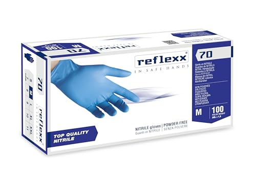 Reflexx R70/M Puderfreie Nitrilhandschuhe, Größe M, Hellblau, 100 Stück von REFLEXX