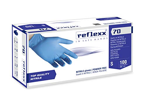 Reflexx R70/S Puderfreie Nitrilhandschuhe, Größe S, Hellblau, 100 Stück von REFLEXX