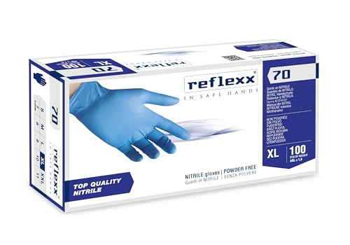 Reflexx R70/XL Puderfreie Nitrilhandschuhe, Größe XL, Hellblau, 100 Stück von REFLEXX