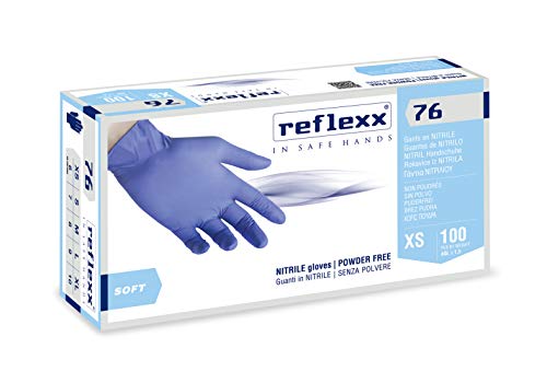 Reflexx R76/M Puderfreie Nitrilhandschuhe, Größe M, Hellblau, 100 Stück von REFLEXX