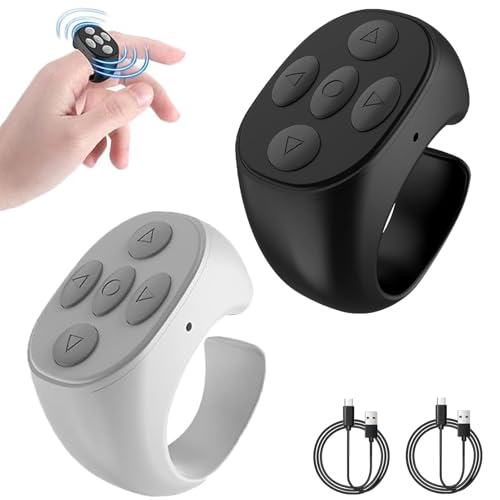 Drabellose Bluetooth-Fernbedienung per Fingertipp, Fingerspitzen Seitenwender - Bluetooth Fernbedienung Scrolling Ring Wiederaufladbares Selfie Kamera, für Handys und Tablets (2PCS) von REGAPOG