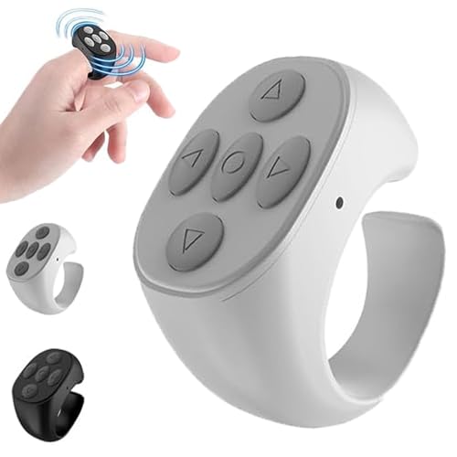 Drabellose Bluetooth-Fernbedienung per Fingertipp, Fingerspitzen Seitenwender - Bluetooth Fernbedienung Scrolling Ring Wiederaufladbares Selfie Kamera, für Handys und Tablets (Weiß) von REGAPOG