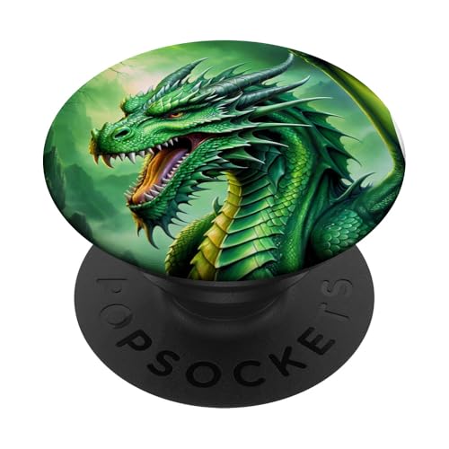 Mythischer grüner Drache im verzauberten Wald PopSockets mit austauschbarem PopGrip von REIGNWARE