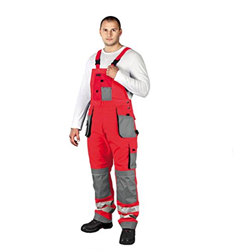 Arbeitslatzhose mit Reflektoren Warnschutzhose Warnschutzlatzhose Latzhose Warnschutz Arbeitshose Sicherheitshose 56 rot von REIS
