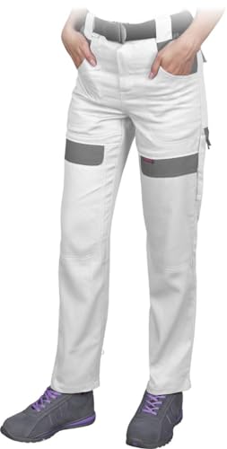 CORTON Damen-Schutzhose in Taillenlänge: 100% Baumwolle, 260 g/m², Vielseitige Taschen, Elastischer Bund, Reflektierend, Farbe: Weiß - grau, Größe 44 von REIS