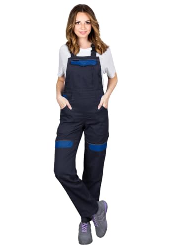 CORTON-L-B Damen-Schutzlatzhosen: 100% Baumwolle, 260 g/m², Vielseitige Taschen, Anpassbare Passform, Reflektierend, Farbe: Marineblau-blau, Größe 34 von REIS