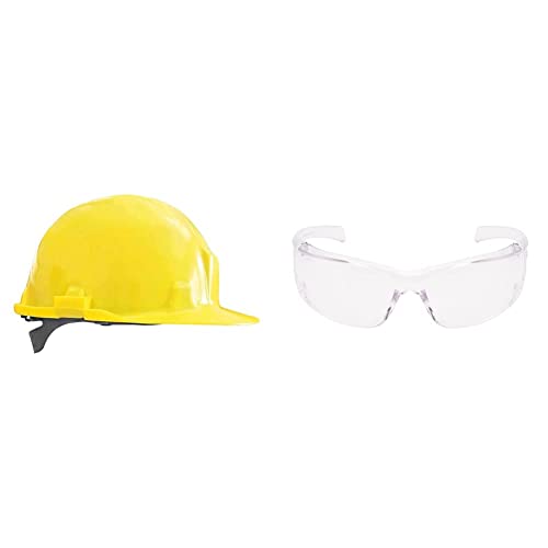 Reis KASPE_Y Schutzhelm, Gelb, 54-62 Größe & 3M Virtua AP Schutzbrille VirtuaA0, AS, UV, PC, klar, wiegt nur 26 g von REIS
