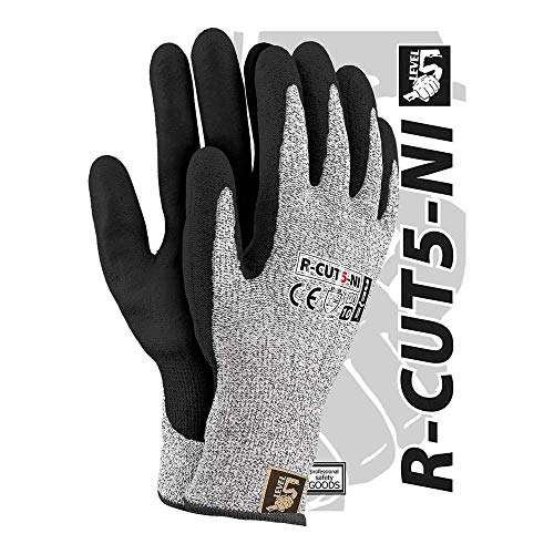Reis R-Cut5-Ni_10 Level5 Schutzhandschuhe, Schwarz-Weiß-Schwarz, 10 Größe, 12 Stück von REIS