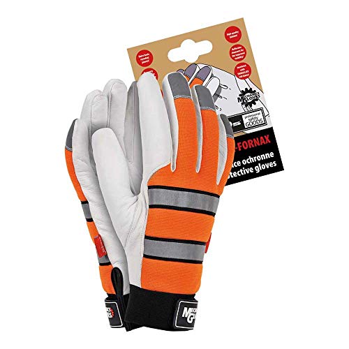 Reis Rmc-Fornax_L Mechanics Gloves Schutzhandschuhe, Orange-Grau-Schwarz-Weiß, L Größe, 12 Stück von REIS