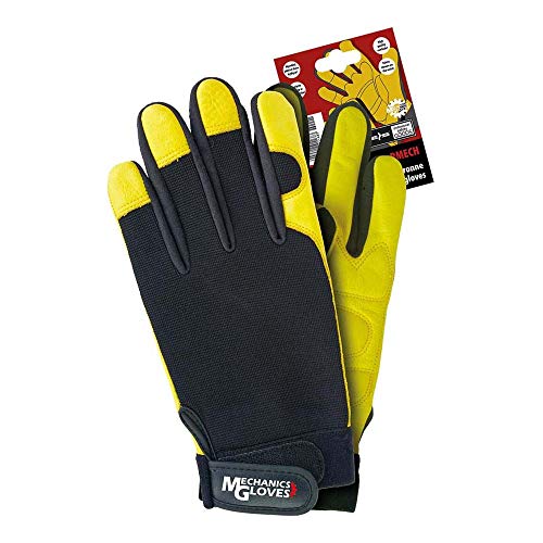 Reis Rmechm Mechanics Gloves Schutzhandschuhe, Schwarz-Gelb, M Größe, 12 Stück von REIS