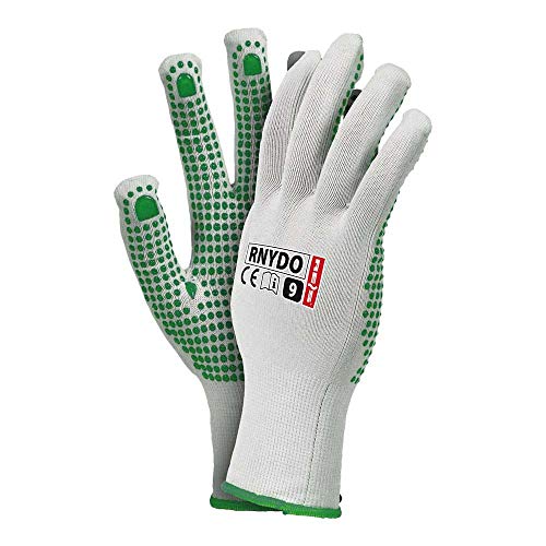 Reis Rnydo7 Schutzhandschuhe, Weiß-Grün, 7 Größe, 12 Stück von REIS