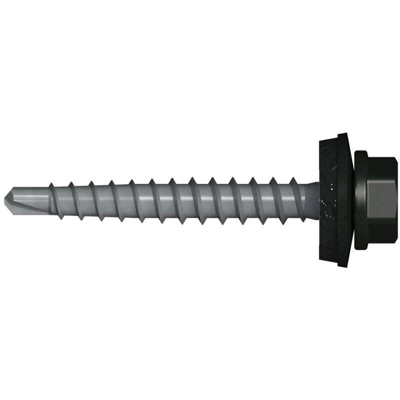 REISSER Bohrschrauben Farm-S Sechskantkopf mit 14mm Dichtscheibe Stahl kopflackiert RAL 9011 Graphitschwarz 4,8 x 20/15 - 100 Stück von REISSER-Schraubentechnik GmbH