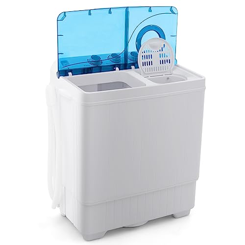 RELAX4LIFE Waschmaschine mit 2 Kammern, Waschautomat mit Schleuder & Doppelmotor & Ablaufpumpe & Timer, 6,5Kg Waschkapazität & 2Kg Schleuderkapazität, Toploader Waschmaschine für Zuhause (Blau) von RELAX4LIFE