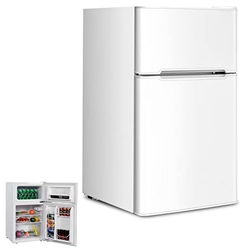 RLEAX4LIFE Kühlschrank, Retro, 90 l, doppelte Türen, Gefrierschrank 27 l, Kühlung 0 °C bis 10 °C, Gefriertemperatur -15 °C, Gemüsebehälter, Flaschenfach (90 l, weiß) von RELAX4LIFE