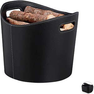 relaxdays Kunstleder L Kaminholzkorb 17,0 l schwarz 39,5 x 38,0 x 31,5 cm von RELAXDAYS