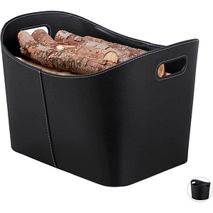 relaxdays Kunstleder XL Kaminholzkorb 27,0 l schwarz 55,0 x 42,5 x 35,5 cm von RELAXDAYS