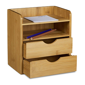 relaxdays Schreibtisch-Organizer braun Bambus 2 Schubladen, 2 Ablagen Fächer 20,0 x 13,0 x 21,0 cm von RELAXDAYS