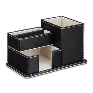 relaxdays Schreibtisch-Organizer schwarz Lederimitat 4 Fächer 18,0 x 12,0 x 10,0 cm von RELAXDAYS