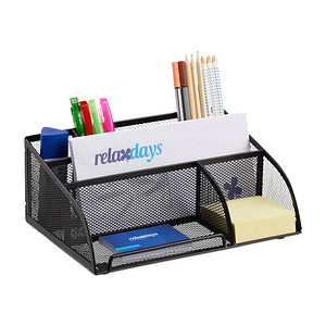 relaxdays Schreibtisch-Organizer schwarz Metall 5 Fächer 25,5 x 18,0 x 10,5 cm von RELAXDAYS