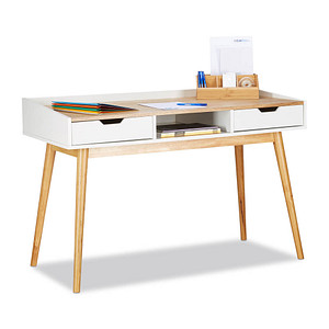relaxdays Schreibtisch weiß rechteckig, 4-Fuß-Gestell braun 120,0 x 55,0 cm von RELAXDAYS