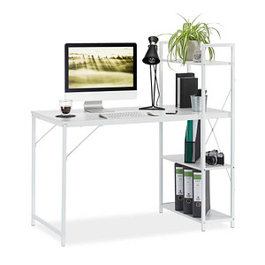 relaxdays Schreibtisch weiß rechteckig, 4-Fuß-Gestell weiß 120,0 x 62,0 cm von RELAXDAYS