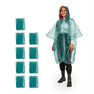 relaxdays unisex Einweg-Regenponcho grün Einheitsgröße 10 St. von RELAXDAYS