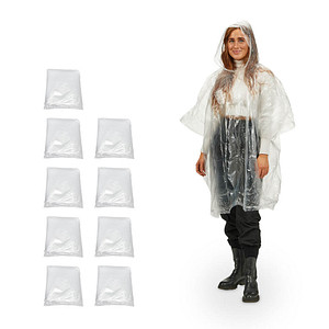 relaxdays unisex Einweg-Regenponcho transparent Einheitsgröße 10 St. von RELAXDAYS