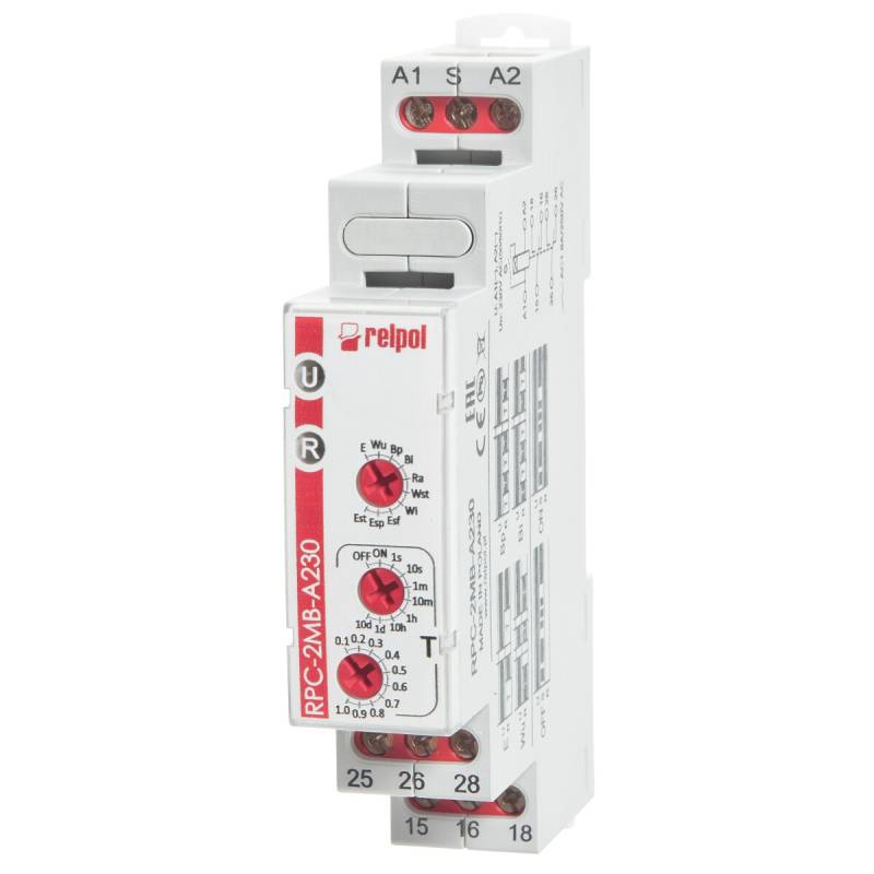 RELPOL RPC-2MB-A230 - Zeitrelais 2 Kontakte, 2Wechsler 10 Zeitfunktionen 8A 230V AC von RELPOL