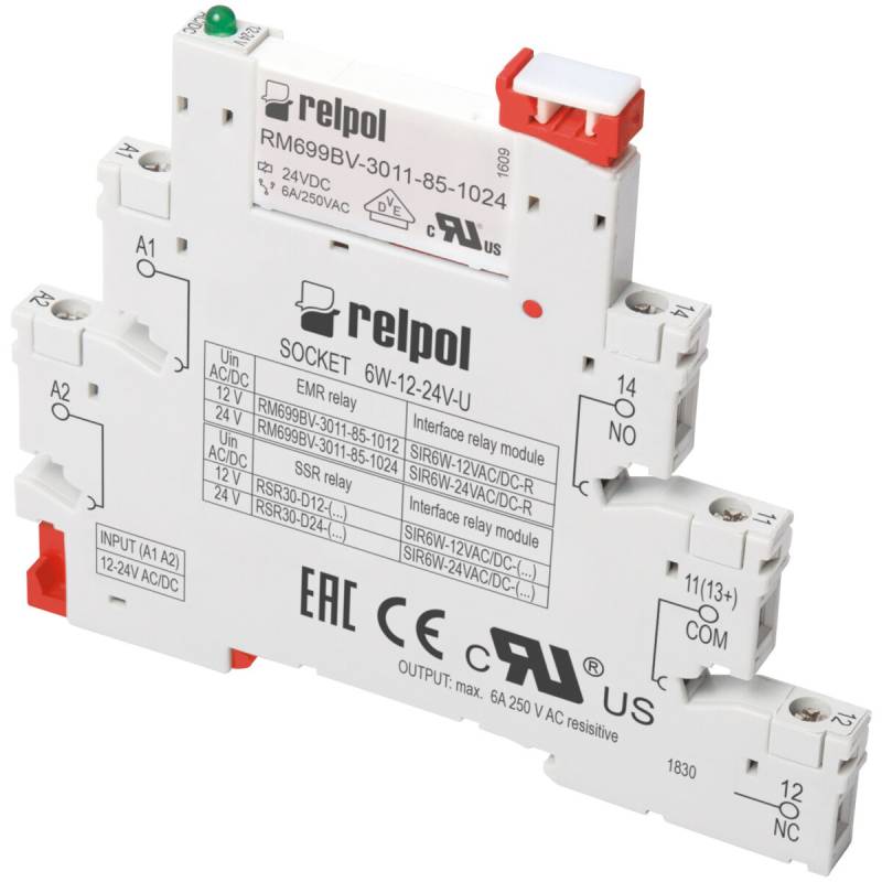 RELPOL SIR6W-12VDC-R Koppelrelais 12V DC 1 Wechsler 6A von RELPOL