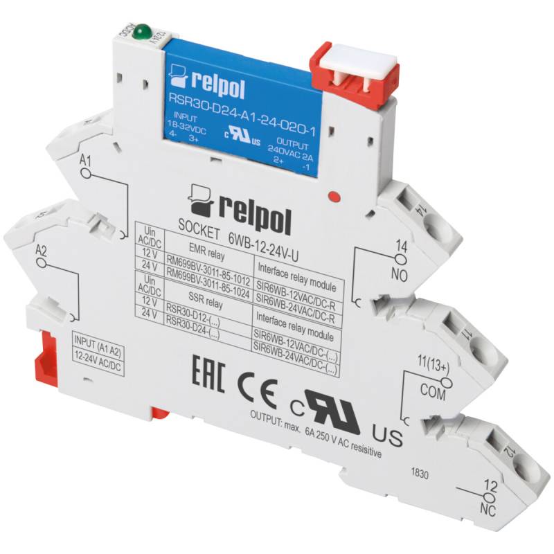 RELPOL SIR6WB-12VAC/DC-O Koppelrelais 12V AC/DC 1 Schliesser 6A von RELPOL