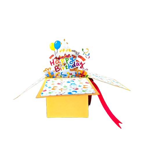 3D Pop-Up-Karte - Geschenkbox mit Luftballons und Kuchen, Geburtstagskarte von REMOtech