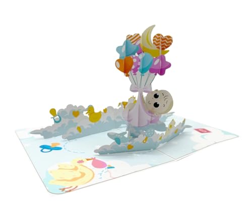 3D Pop-Up Taufkarte für Mädchen, 15 x 20 cm, mit Luftballons und Spielzeugmotiven, Mehrfarbig von REMOtech