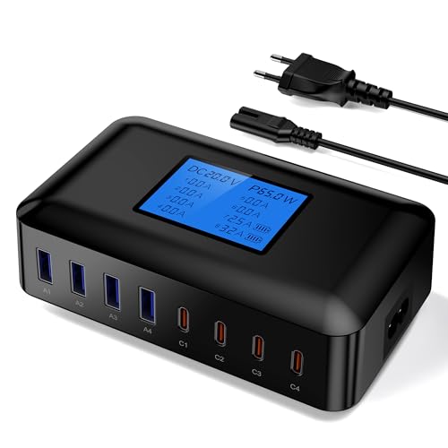 200W USB Ladegerät Mehrfach, RENGOGA 8 Port USB C Ladegerät GaN USB C Schnellladegerät mit LED Display, 65W USB Ladestation Stecker Charger Adapter für iPad Pro Air MacBook iPhone 16 15 14 Galaxy S24 von RENGOGA