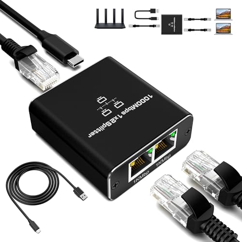 LAN Splitter 1 auf 2, RENGOGA LAN Splitter 1000Mbps Ethernet Splitter 2 Port, Gigabit RJ45 Switch Ethernet Splitter Internet Mit Type-C-Netzkabel für Computer Hub Switch Router Set-Top Box Digital TV LAN Splitter 1 auf 2, RENGOGA LAN Splitter 1000Mbps Ethernet Splitter 2 Port, Gigabit RJ45 Switch Ethernet Splitter Internet Mit Type-C-Netzkabel für Computer Hub Switch Router Set-Top Box Digital TV von RENGOGA