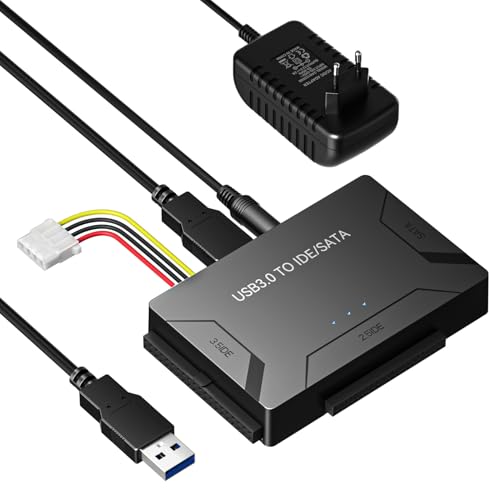 RENGOGA IDE USB 3.0 Adapter, USB 3.0 Zu SATA Adapter Universal Festplatten Konverter für 2,5 und 3,5 Zoll SATA & IDE HDD/SSD mit 12V 2A Netzteil USB-Kabel für Windows 10/8/7/XP/Vista Mac OS Linux RENGOGA IDE USB 3.0 Adapter, USB 3.0 Zu SATA Adapter Universal Festplatten Konverter für 2,5 und 3,5 Zoll SATA & IDE HDD/SSD mit 12V 2A Netzteil USB-Kabel für Windows 10/8/7/XP/Vista Mac OS Linux von RENGOGA